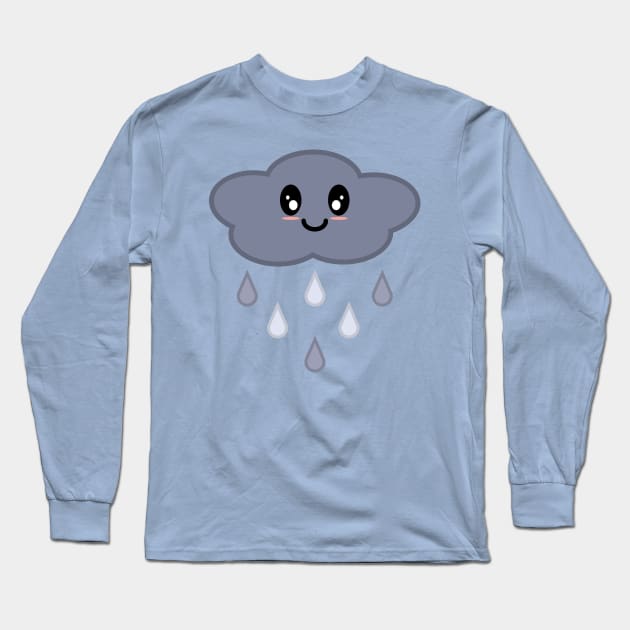 Kawaii Cute Happy Stormy Rain Cloud in Light Blue Long Sleeve T-Shirt by Kelly Gigi